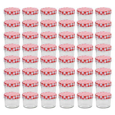 vidaXL Glass Jam Jars with White and Red Lids 48 pcs 110 ml