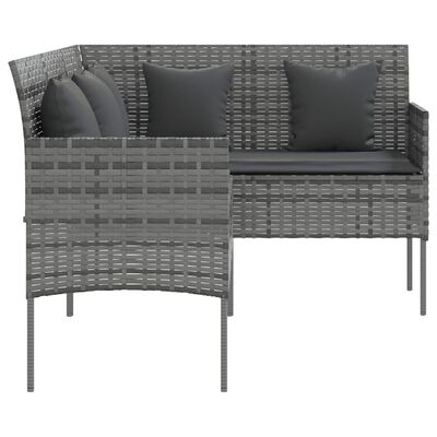 vidaXL 5 Piece L-shaped Couch Sofa Set with Cushions Poly Rattan Grey
