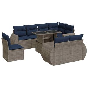 vidaXL 9 Piece Garden Sofa Set with Cushions Grey Poly Rattan Acacia
