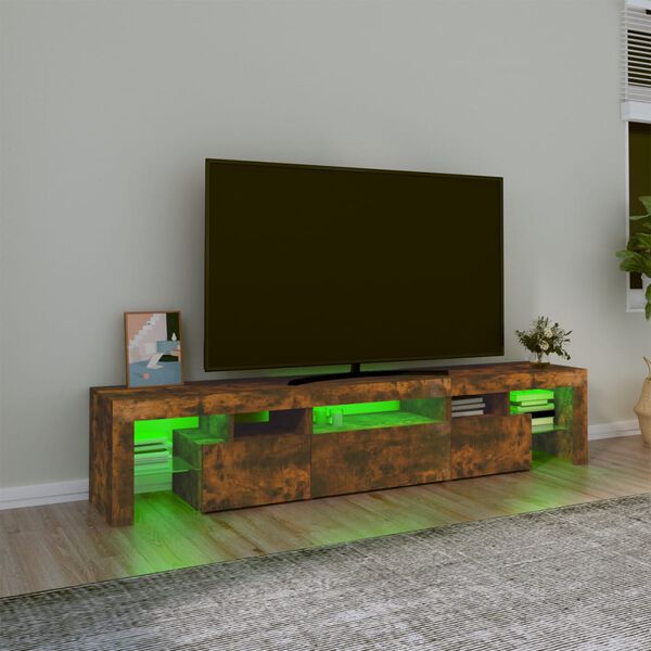 vidaXL TV Cabinet with LED Lights Smoked Oak 200x36.5x40 cm