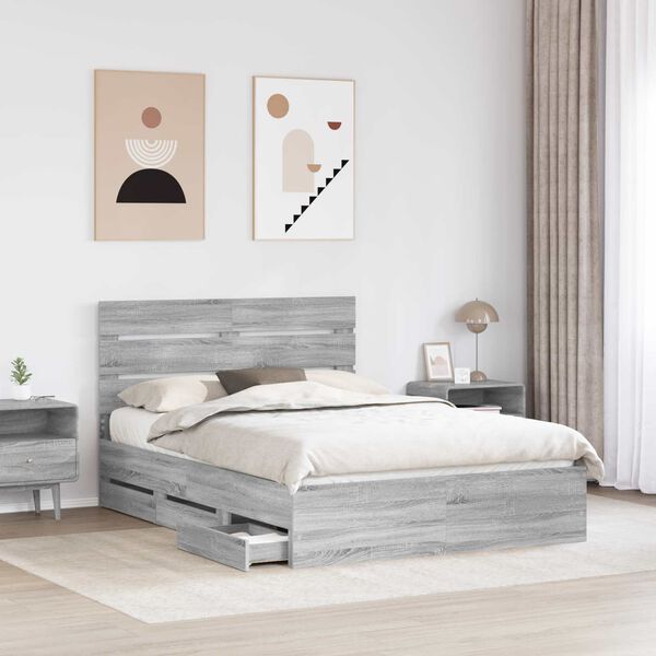 vidaXL Bed Frame with Drawer Grey Sonoma 140 x 190 cm Engineer Wood