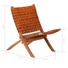 vidaXL Folding Chair Crossed-Stripe Brown Real Leather