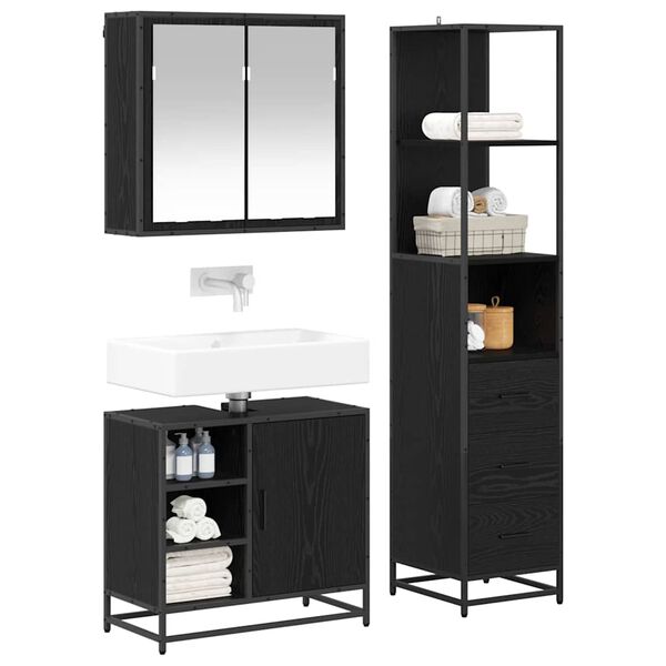 vidaXL Bathroom Furniture Set 3 pcs Black Oak Engineered Wood