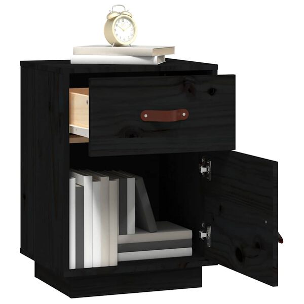 vidaXL Bedside Cabinet Black 40x34x55 cm Solid Wood Pine