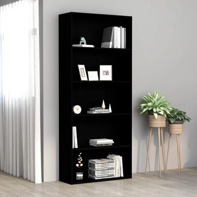 vidaXL 5-Tier Book Cabinet Black 80x30x189 cm Engineered Wood