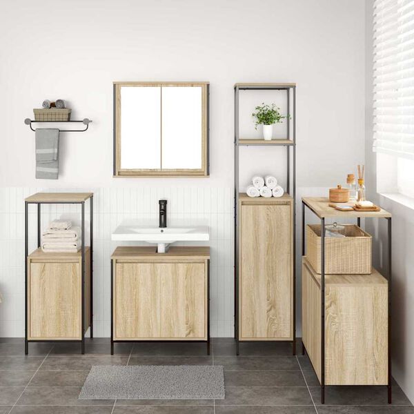 vidaXL Bathroom Furniture Set with Shelf 5 pcs Sonoma Oak and Black