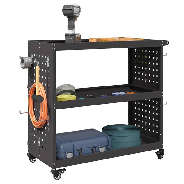 vidaXL Tool Trolley with Shelf Black 75 x 35 x 73 cm Cold-rolled Steel