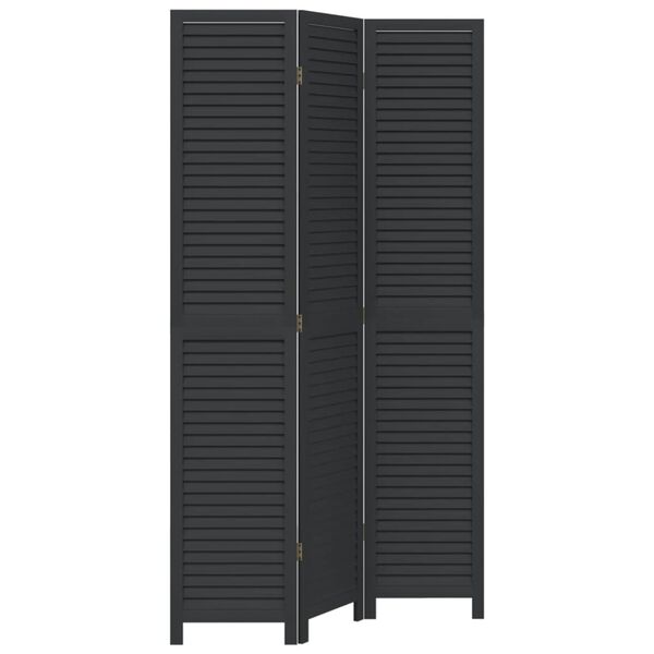 vidaXL Room Divider&nbsp;3 Panels Black Solid Wood Paulownia