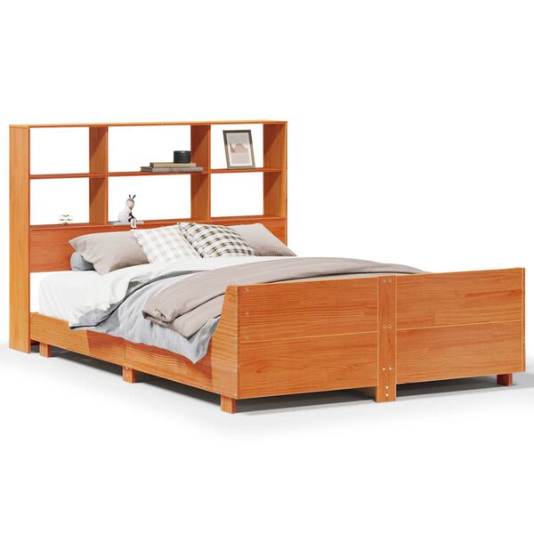vidaXL Bed Frame without Mattress Wax Brown 135x190 cm Double Solid Wood Pine