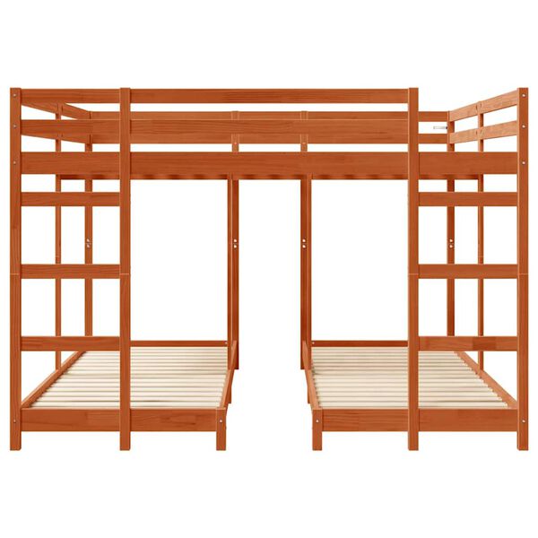 vidaXL Triple Bunk Bed Frame Wax Brown 200 x 200 cm Solid Pine Wood