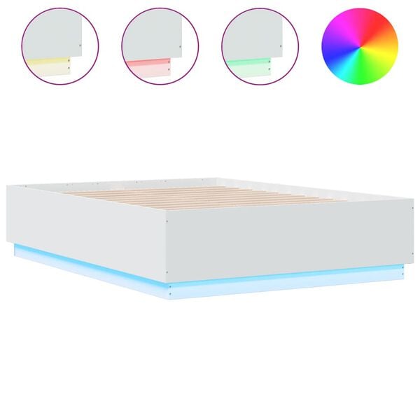 vidaXL Bed Frame with LED without Mattress White 135x190 cm Double