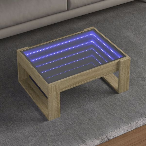 vidaXL Coffee Table with Infinity LED Sonoma Oak 70x53x30 cm