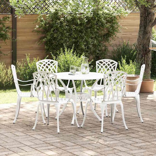 vidaXL Garden Dining Set 7 pcs White Aluminium