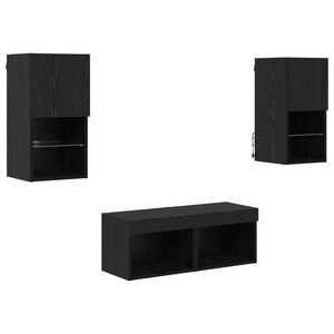 vidaXL TV Wall Cabinets Wall-mounted 4 pcs Black Oak Engineered Wood