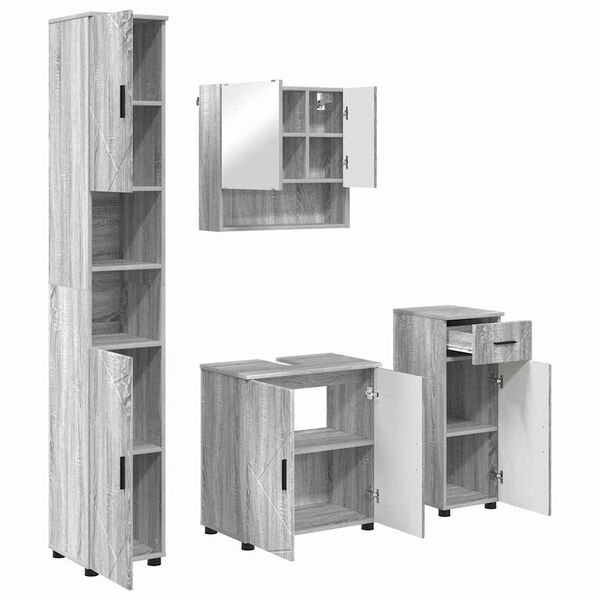 vidaXL Bathroom Furniture Set 4 pcs Grey sonoma Engineered wood