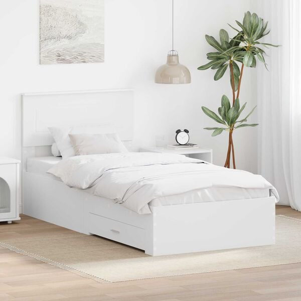 vidaXL Bed Frame with Headboard White 90 x 190 cm Engineered Wood