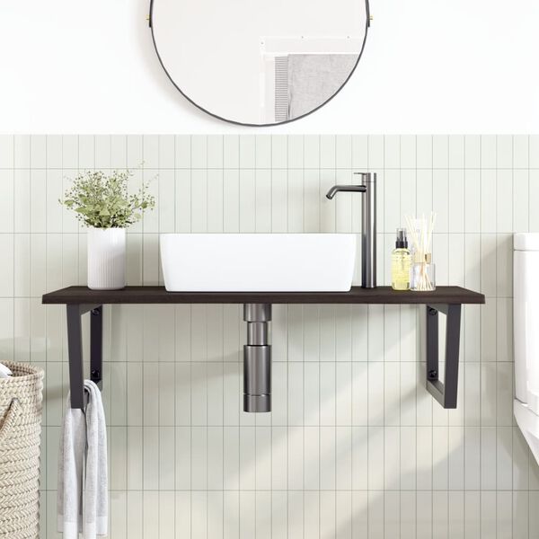vidaXL Basin Shelf Wall Mounted Steel and Solid Wood Oak