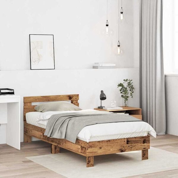 vidaXL Bed Frame Old Wood 193 x 95 x 88 cm Solid Oak Wood
