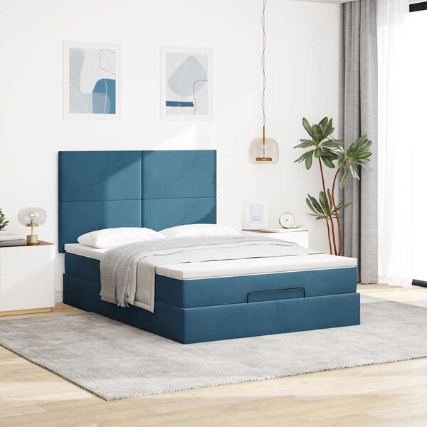 vidaXL Ottoman Bed with Mattresses Dark Blue 140x190cm Velvet