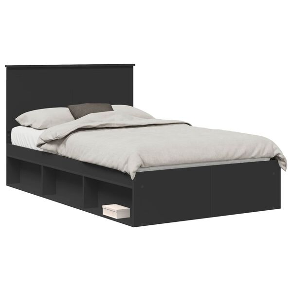 vidaXL Bed Frame with Headboard Black 120 x 190 cm Solid Pine Wood