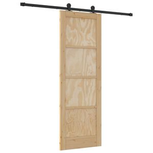 vidaXL Sliding Door Natural and Black 73.5 x 211 cm Solid Pine Wood