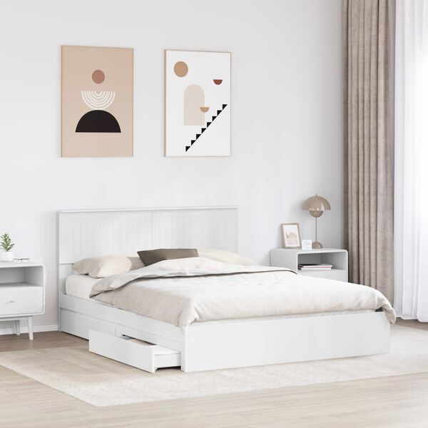 vidaXL Bed Frame with Drawer Manual White 150 x 200 cm Engineered Wood