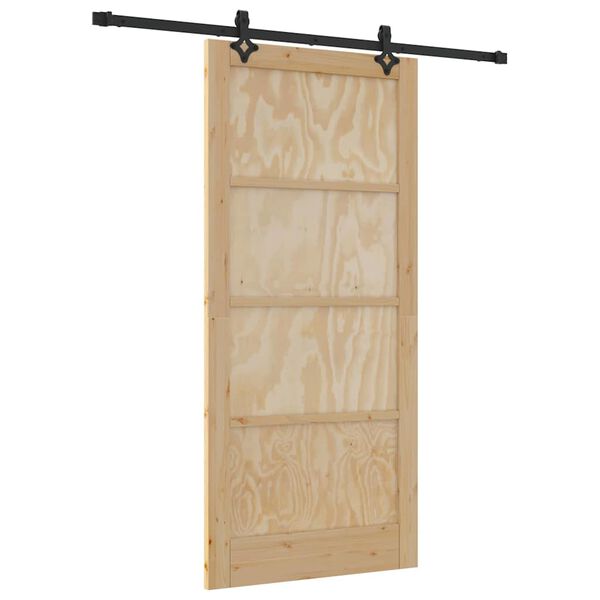 vidaXL Sliding Door Natural and Black 93 x 202 cm Solid Pine Wood