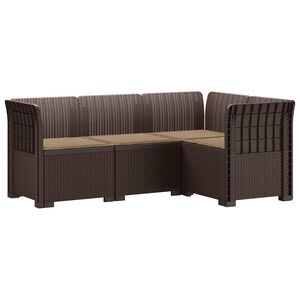 vidaXL 4-Seater Garden Sofa with Cushions Rattan Look PP Brown
