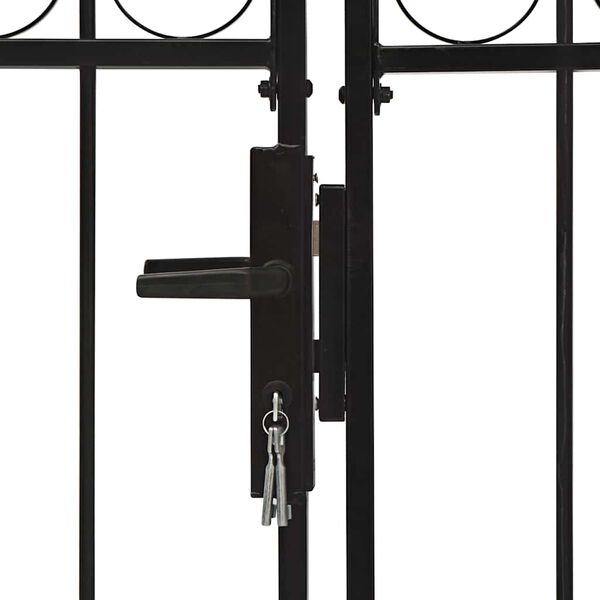 vidaXL Fence Gate Double Door with Arched Top Steel 300x175 cm Black