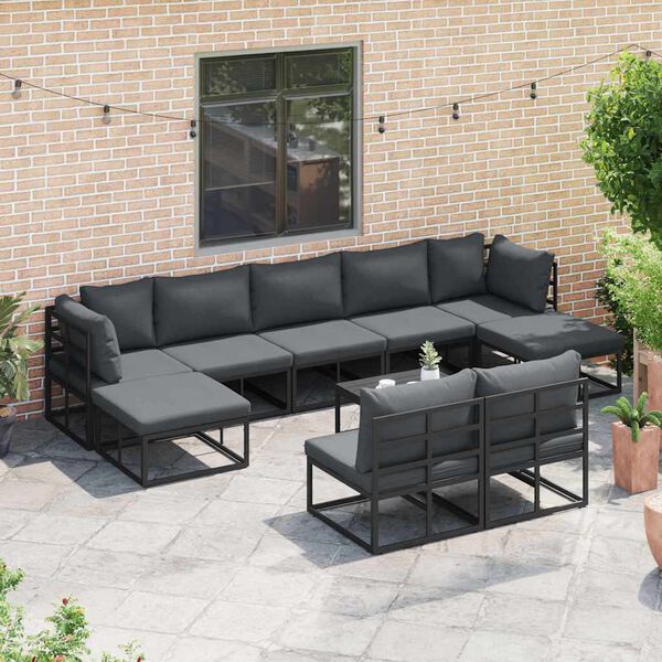 vidaXL Garden Sofa Set with Cushion 9 pcs Black Aluminium