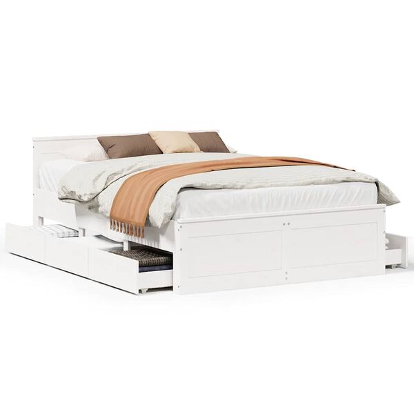 vidaXL Bed Frame without Mattress with Headboard White 140x190 cm Solid Wood Pine