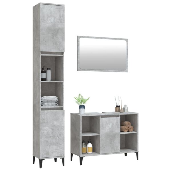 vidaXL 3 Piece Bathroom Furniture Set Concrete Grey Engineered Wood