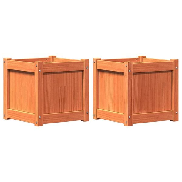 vidaXL Garden Planters 2 pcs Wax Brown Solid Wood Pine