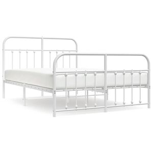 vidaXL Metal Bed Frame without Mattress with Footboard White 135x190cm