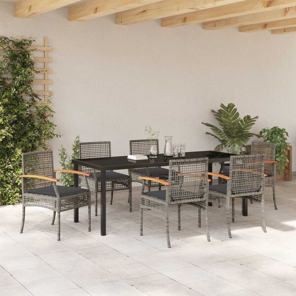 vidaXL Garden Dining Set 7 pcs Grey Poly Rattan