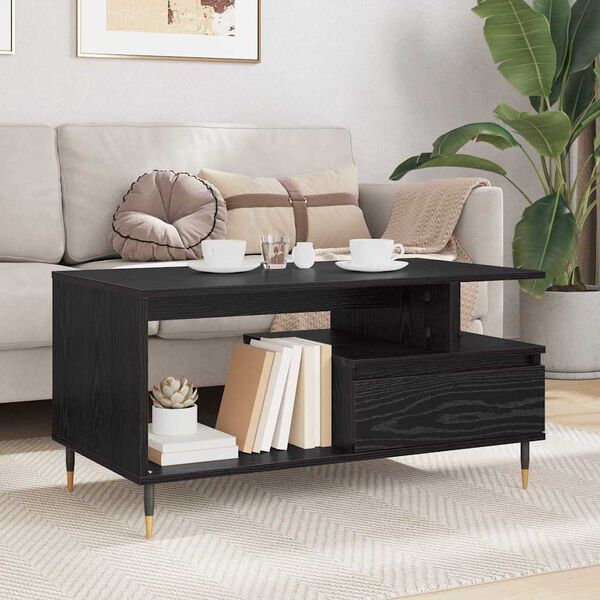 vidaXL Coffee Table Black Oak 90 x 49 x 45 cm Engineered Wood