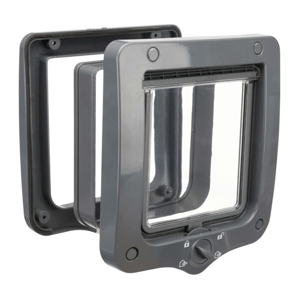 TRIXIE 4-Way Cat Flap Door with 2 Tunnels Grey