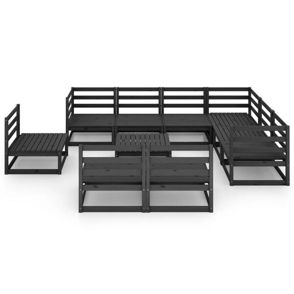 vidaXL 10 Piece Garden Lounge Set Black Solid Pinewood