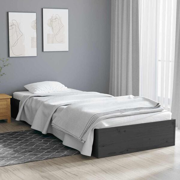 vidaXL Bed Frame without Mattress Grey Solid Wood 75x190 cm Small Single Small Single