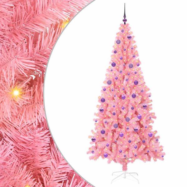 vidaXL Christmas Tree with 300 LEDs with Stand Pink 210 cm PVC