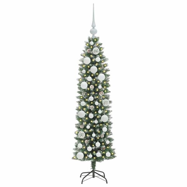 vidaXL Artificial Slim Christmas Tree Green and white 120 cm