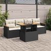 vidaXL 5 Piece Garden Sofa Set with Cushions Black Poly Rattan Acacia