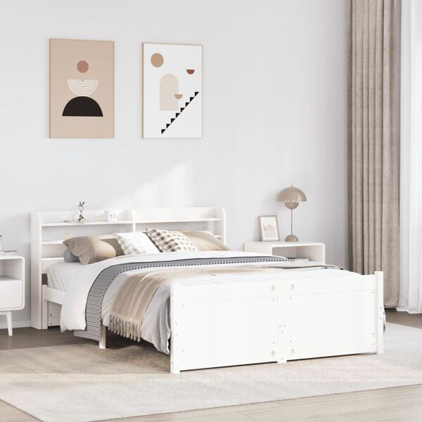 vidaXL Bed Frame with Headboard without Mattress White 120x190 cm Small Double
