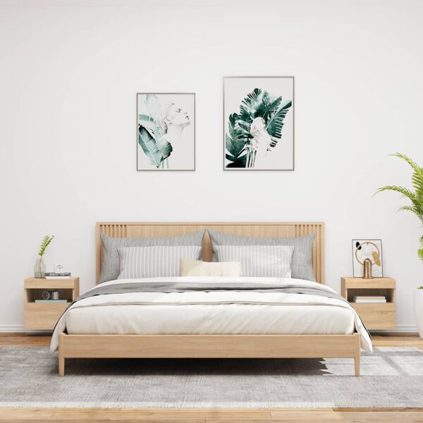 vidaXL TV Wall Cabinets with LED Lights 2 pcs Sonoma Oak 40x30x40 cm