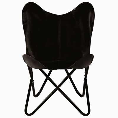 vidaXL Butterfly Chair Black Kids Size Real Leather