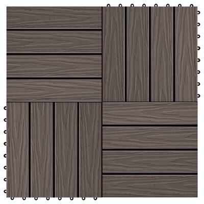 vidaXL 11 pcs Decking Tiles Deep Embossed WPC 30x30 cm 1 sqm Dark Brown