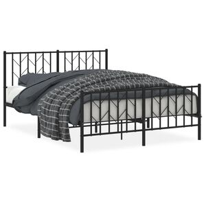vidaXL Metal Bed Frame without Mattress with Footboard Black 135x190cm
