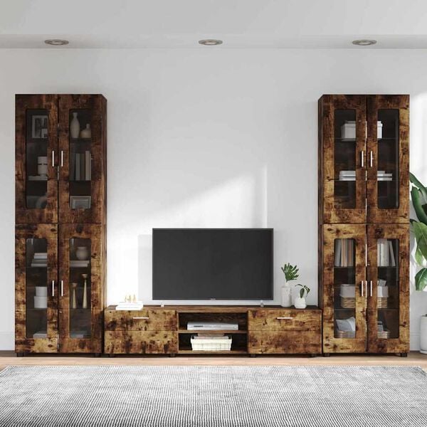 vidaXL TV Cabinet Set with Drawer FLORIN Smoked Oak Engineered Wood