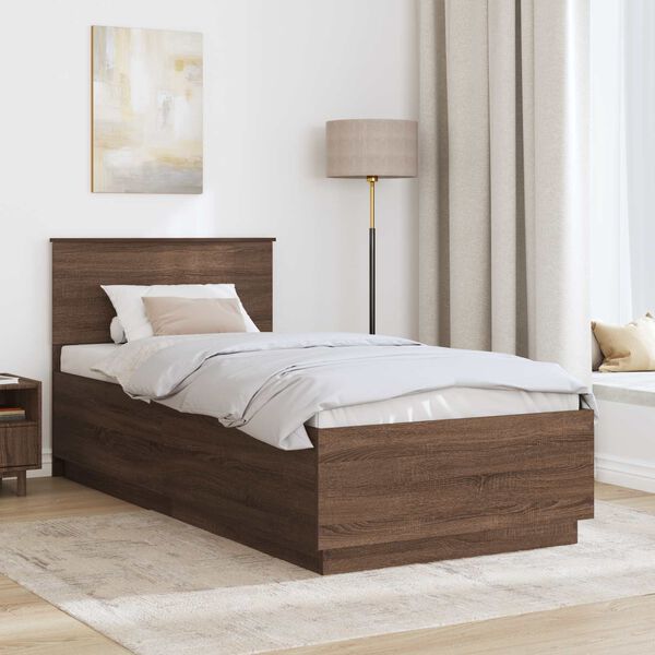 vidaXL Bed Frame with Headboard Brown Oak 100 x 200 cm Engineered Wood