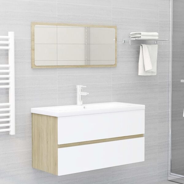 vidaXL Bathroom Furniture Set White and Sonoma Oak Engineered Wood